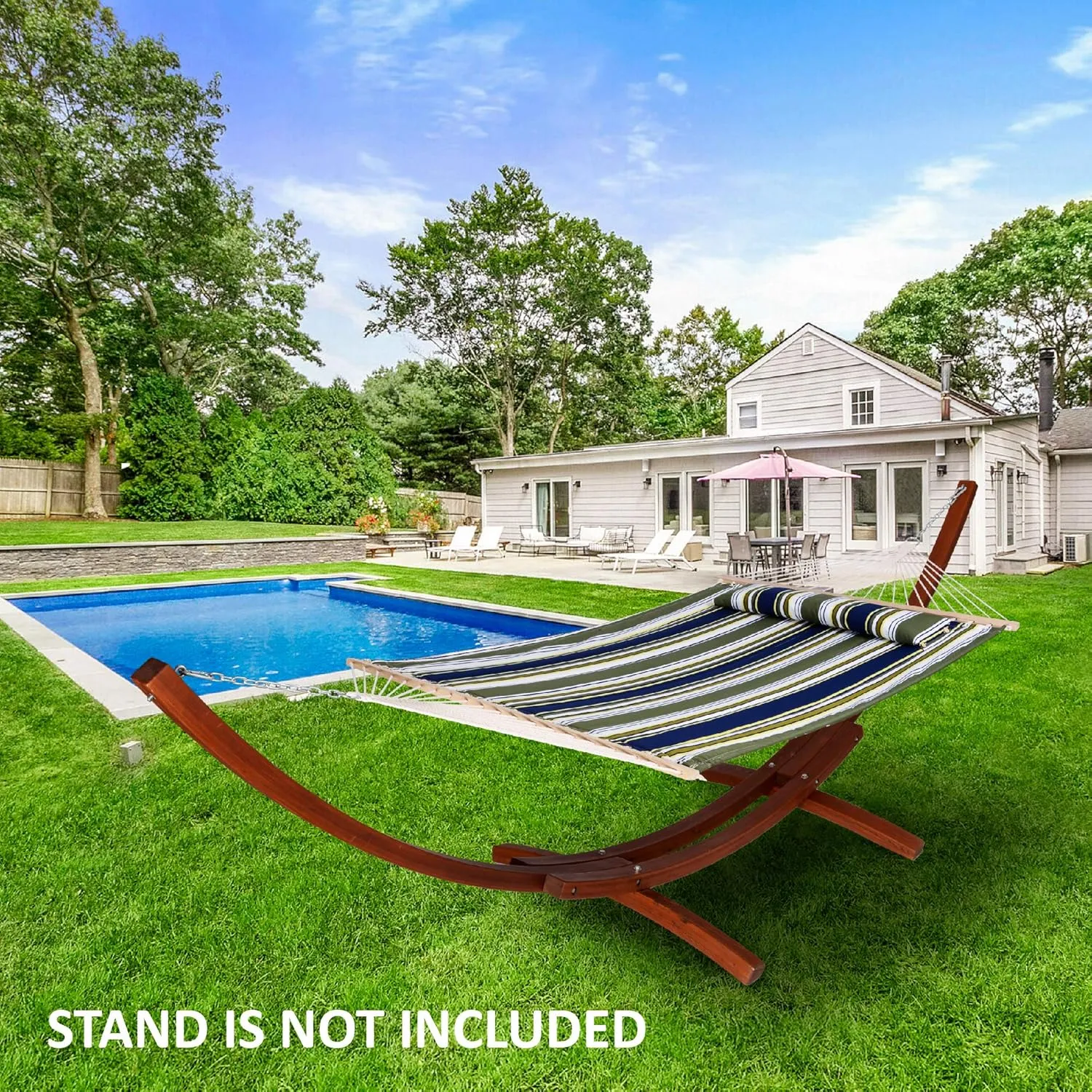 SUNCREAT Double Hammocks 2 Person with Extra Large Pillow, Non Fading Tree Hammocks for Outside, Blue&Aqua