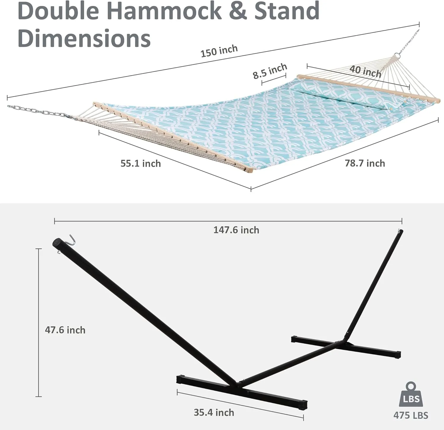 SUNCREAT Hammocks Outdoor Double Hammock with Stand, Extra Large Quilted Fabric Hammock Set, Green Pattern