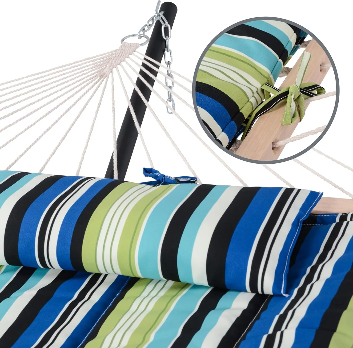 SUNCREAT Outdoor Double Hammock Pad, Soft Comfortable Polyester Pad, Green Stripes