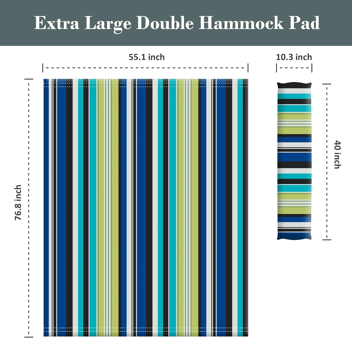SUNCREAT Outdoor Double Hammock Pad, Soft Comfortable Polyester Pad, Green Stripes