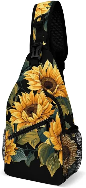 Sunflower Sling Bag with Rfid Blocking Causal Mens Crossbody Bag Lightweight Chest Pack Large Man Purse Travel Crossbody Backpack Shoulder Sling Backpack for Hiking Running Cycling