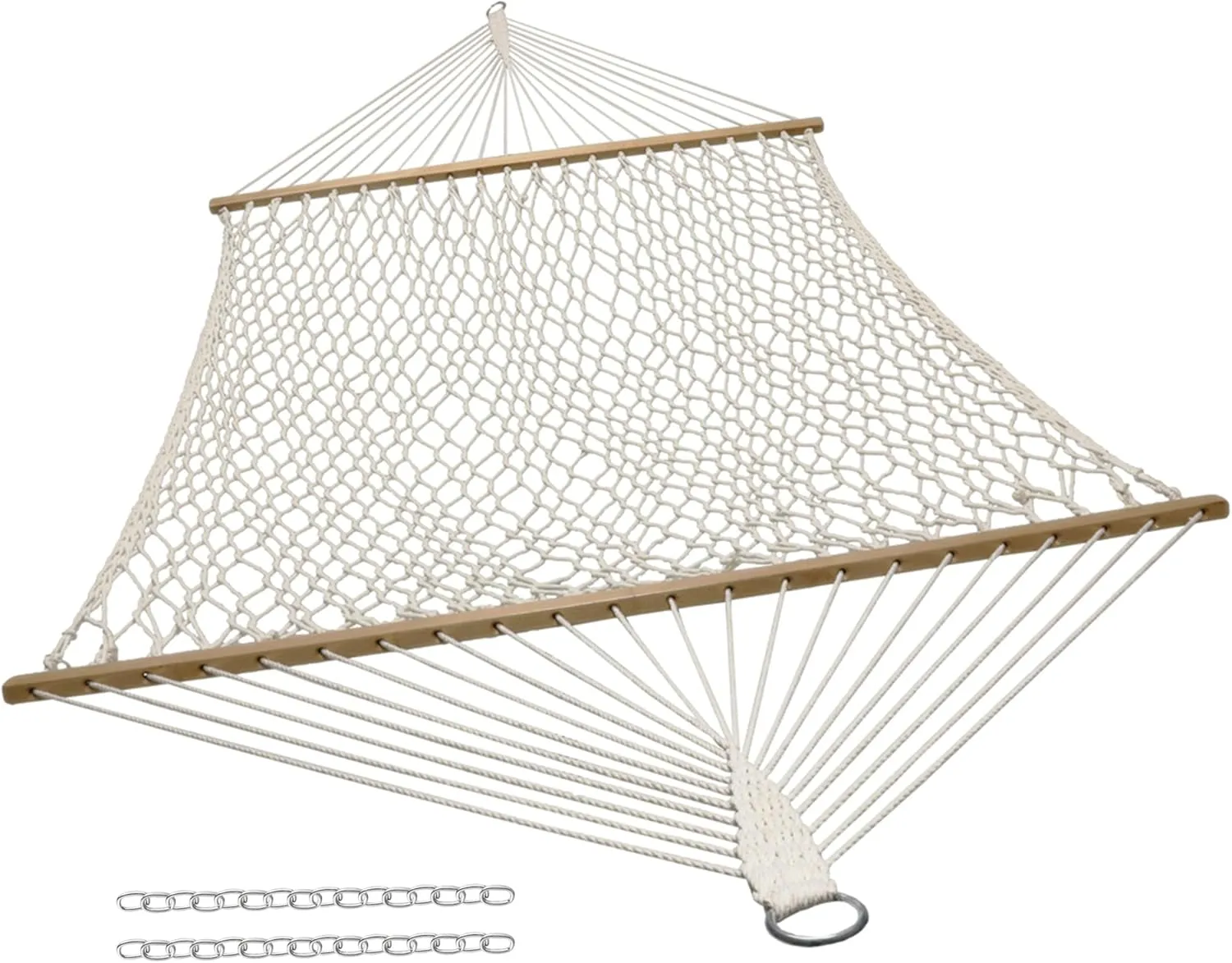 Sunnydaze Cotton Rope Double Hammock for Outside - 450-Pound Capacity Indoor or Outdoor Hammock with Spreader Bars - Natural
