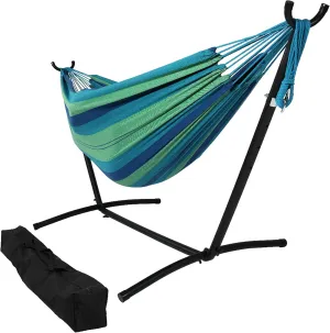 Sunnydaze Double Brazilian Hammock with Stand and Carrying Case - 400-Pound Capacity - Black Stand - Beach Oasis