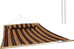 Sunnydaze Extra Large Quilted Hammock with Spreader Bars - 2-Person Hammock for Outside - Woodland Stripe