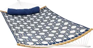 Sunnydaze Outdoor Hammock with Spreader Bar - 450-Pound Capacity Curved Spreader Bar Hammock - Navy and Gray Octagon