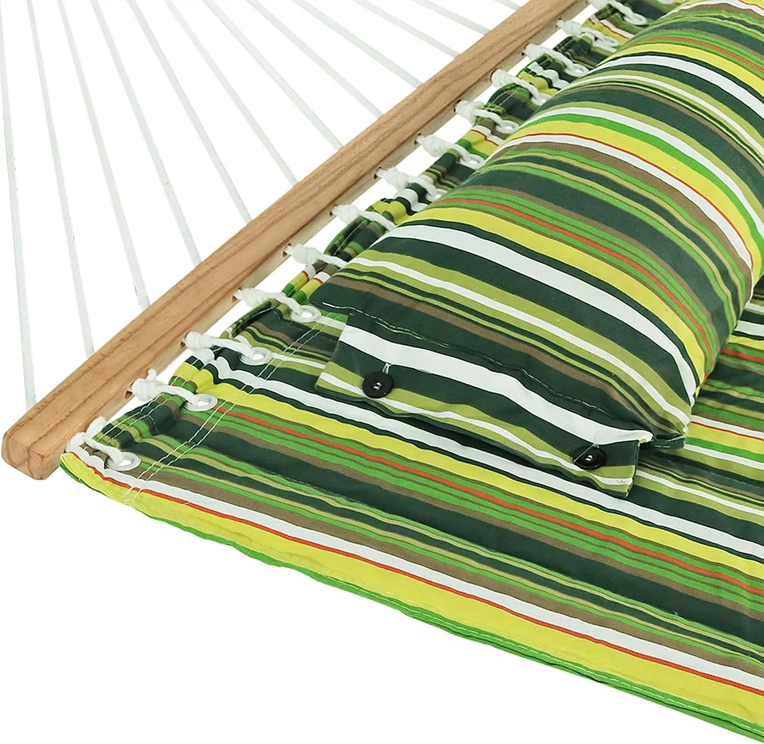 Sunnydaze Quilted Double Hammock with Stand for Outside - 350-Pound Capacity 2-Person Hammock with Stand - 12-Foot Stand - Melon Stripe