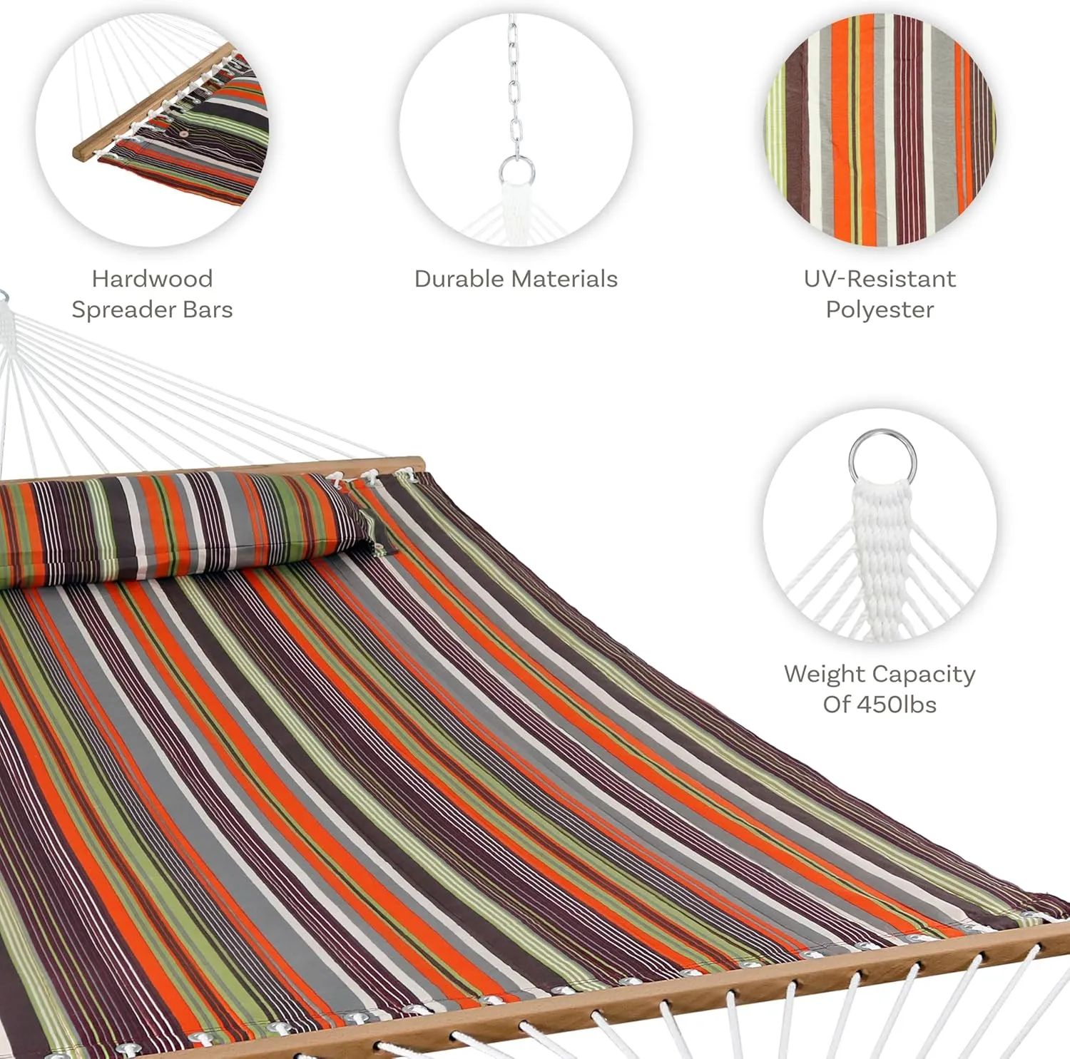 Sunnydaze Quilted Outdoor Hammock with Spreader Bars - Heavy-Duty 450-Pound Capacity Double Hammock for Outside - Canyon Sunset