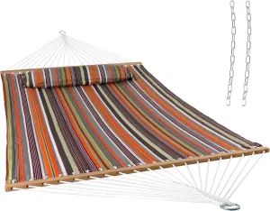 Sunnydaze Quilted Outdoor Hammock with Spreader Bars - Heavy-Duty 450-Pound Capacity Double Hammock for Outside - Canyon Sunset