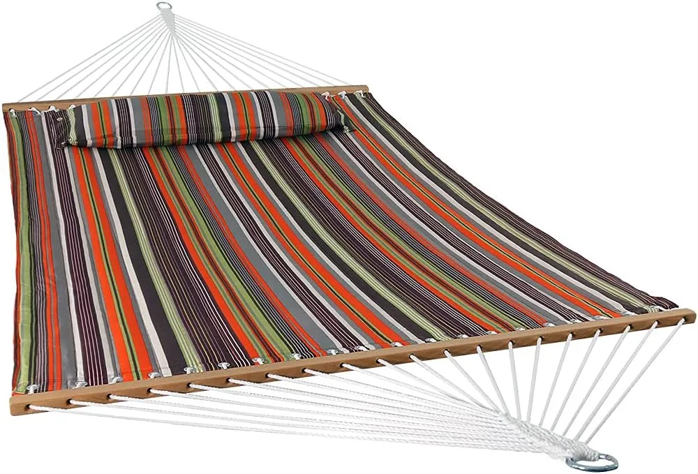 Sunnydaze Quilted Outdoor Hammock with Spreader Bars - Heavy-Duty 450-Pound Capacity Double Hammock for Outside - Canyon Sunset