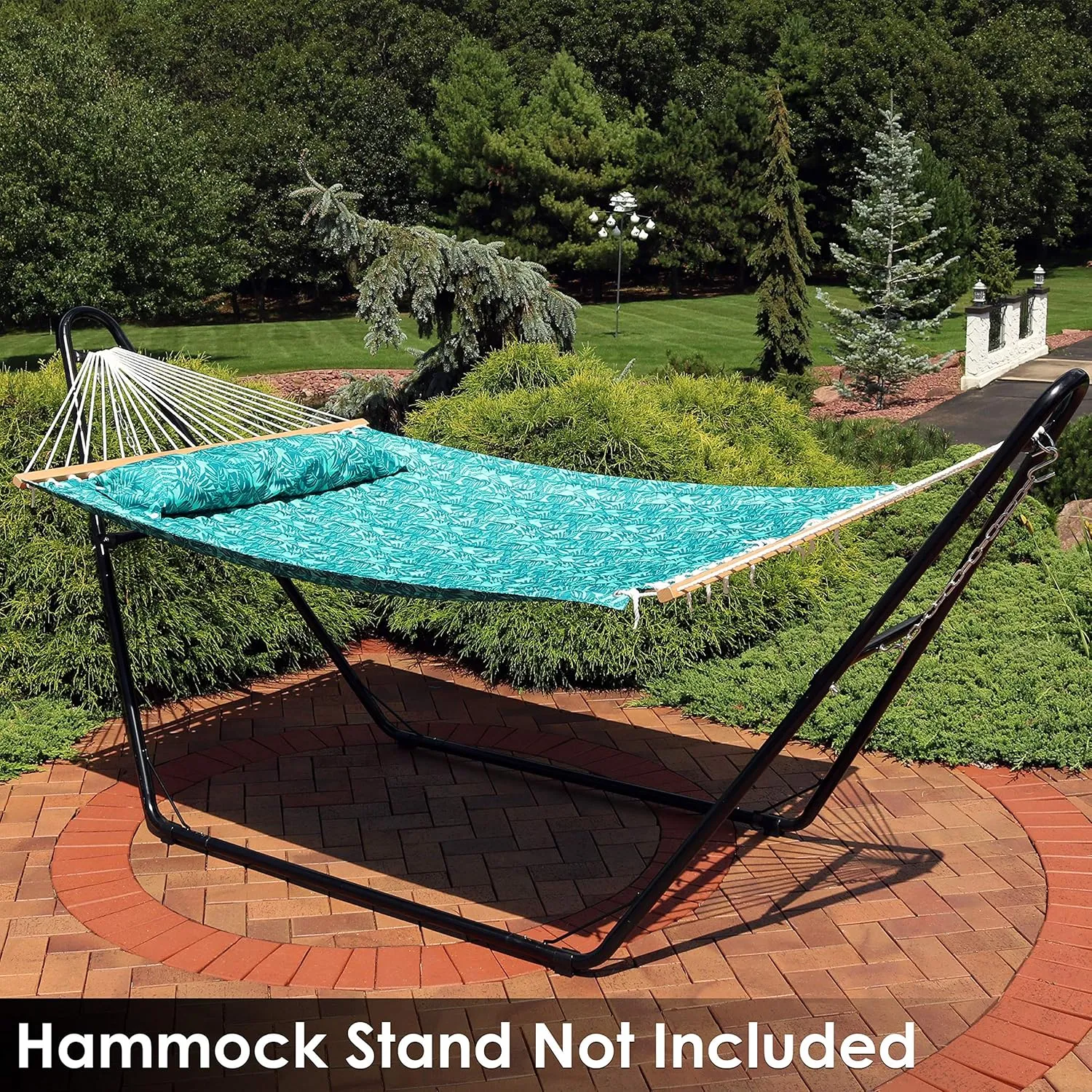 Sunnydaze Quilted Outdoor Hammock with Spreader Bars - Heavy-Duty 450-Pound Capacity Double Hammock for Outside - Cool Blue Tropics