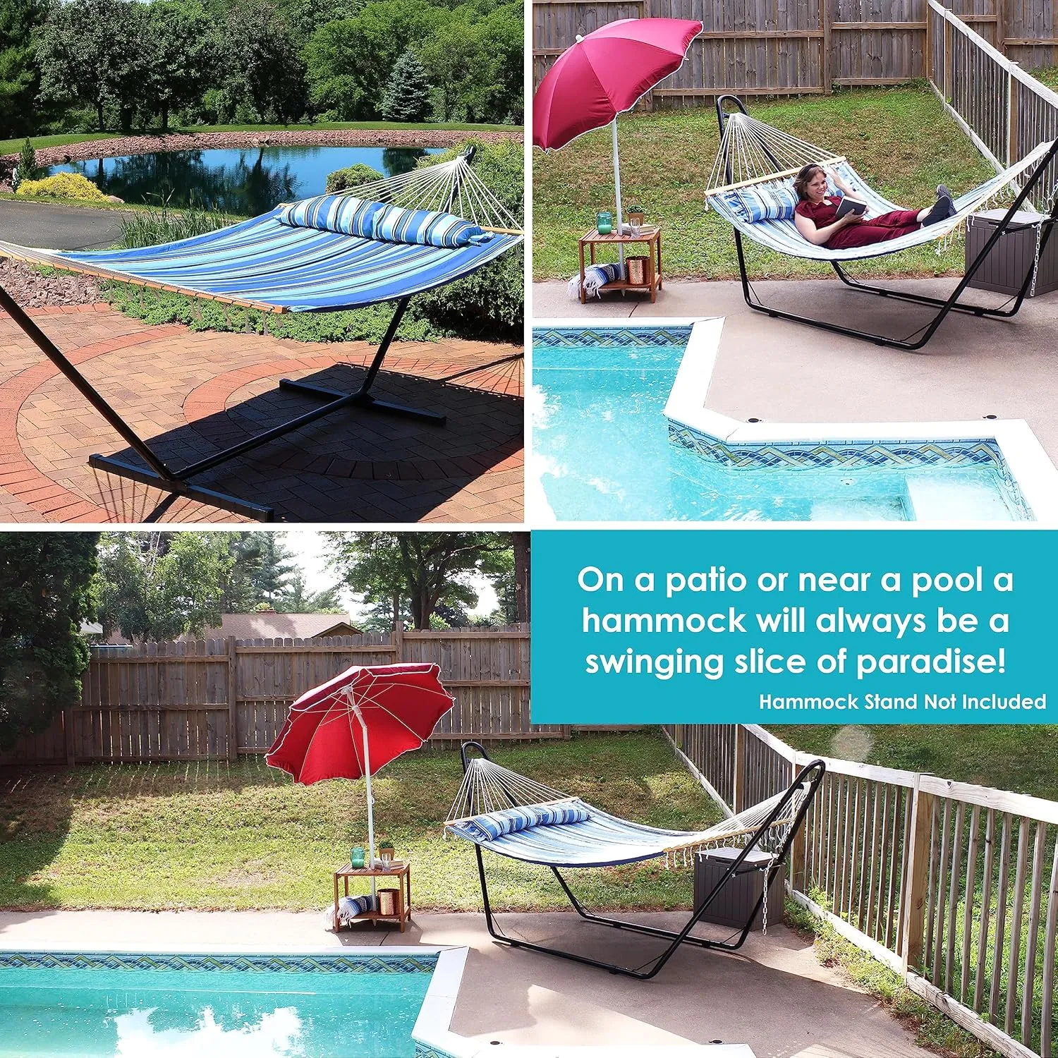 Sunnydaze Quilted Outdoor Hammock with Spreader Bars - Heavy-Duty 450-Pound Capacity Double Hammock for Outside - Misty Beach