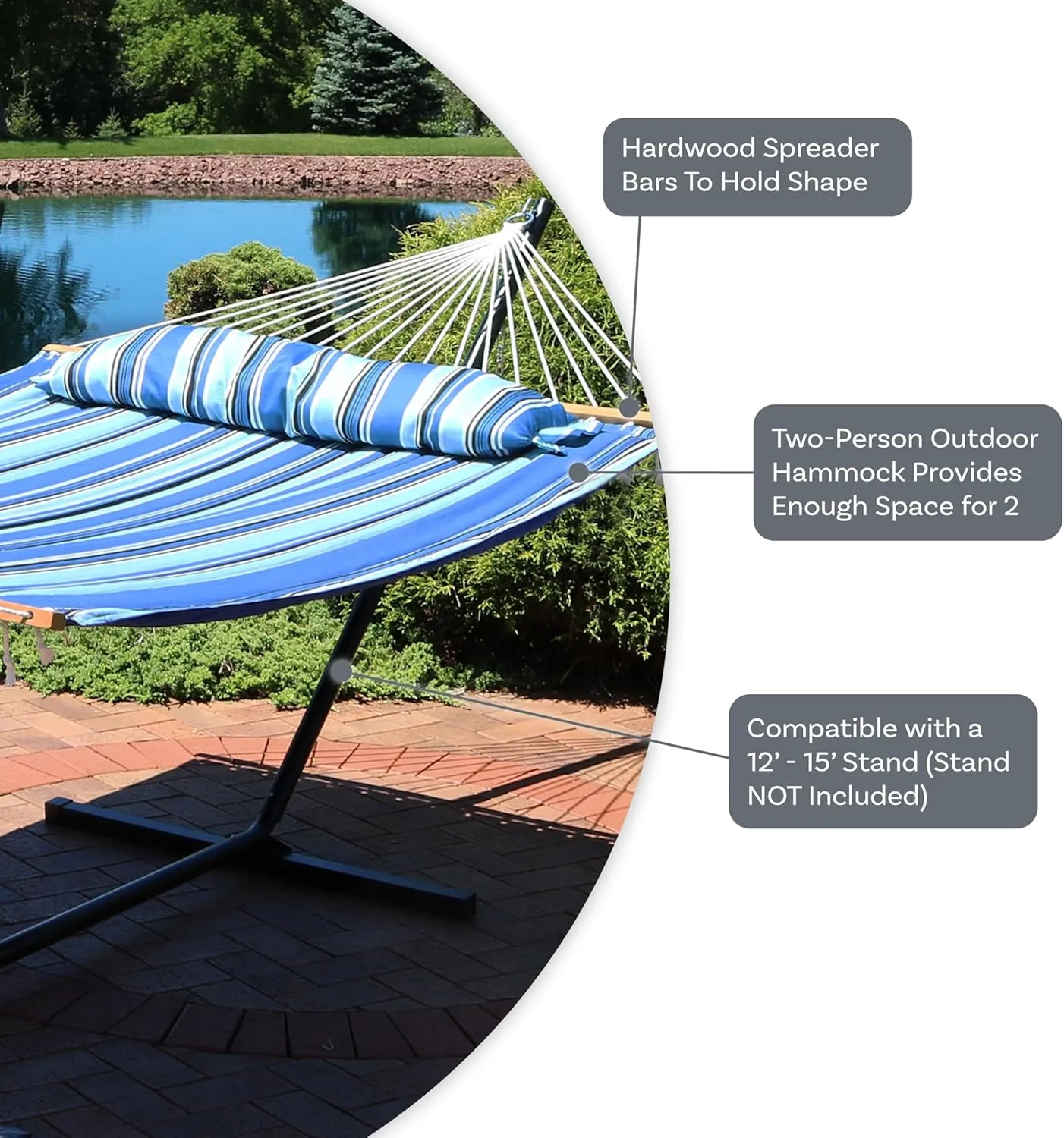 Sunnydaze Quilted Outdoor Hammock with Spreader Bars - Heavy-Duty 450-Pound Capacity Double Hammock for Outside - Misty Beach