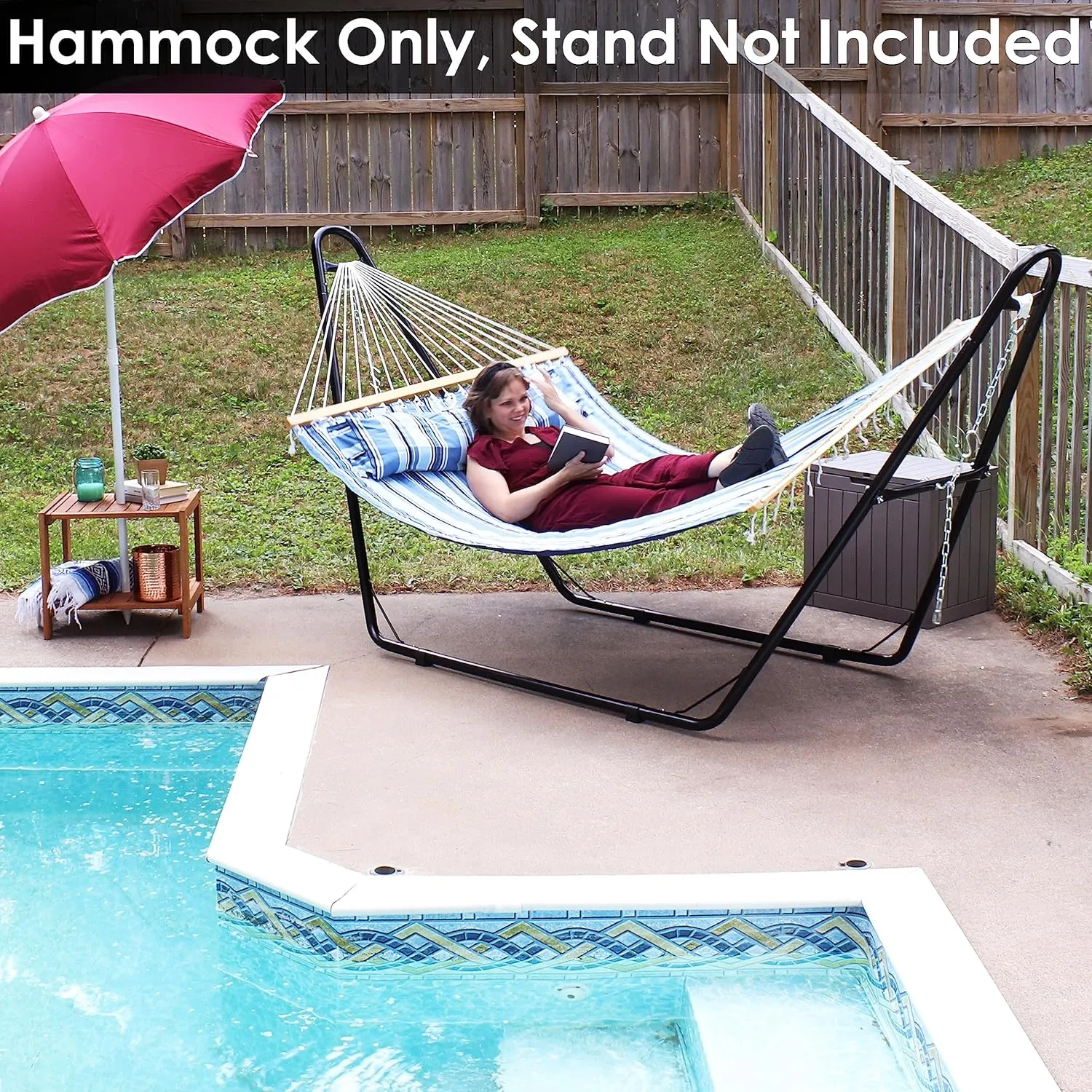Sunnydaze Quilted Outdoor Hammock with Spreader Bars - Heavy-Duty 450-Pound Capacity Double Hammock for Outside - Misty Beach