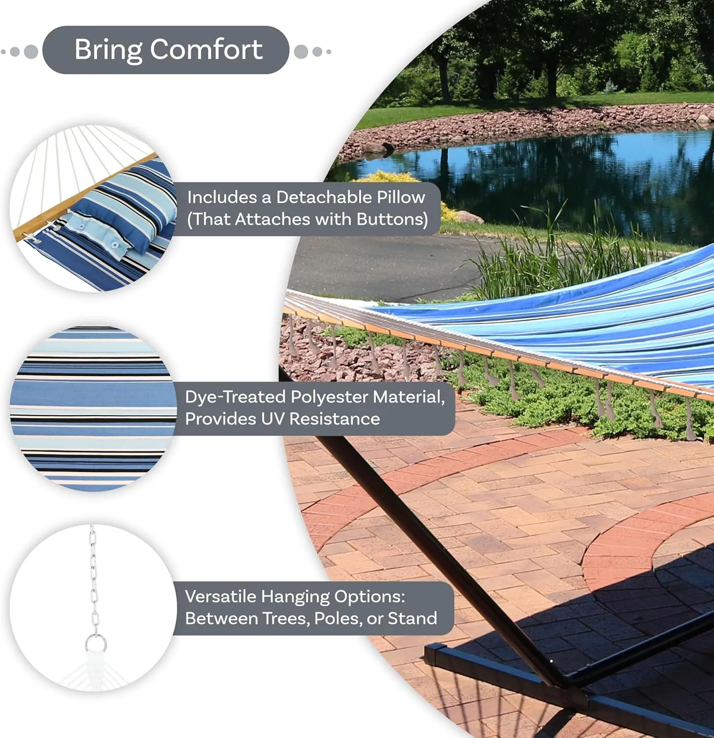 Sunnydaze Quilted Outdoor Hammock with Spreader Bars - Heavy-Duty 450-Pound Capacity Double Hammock for Outside - Misty Beach