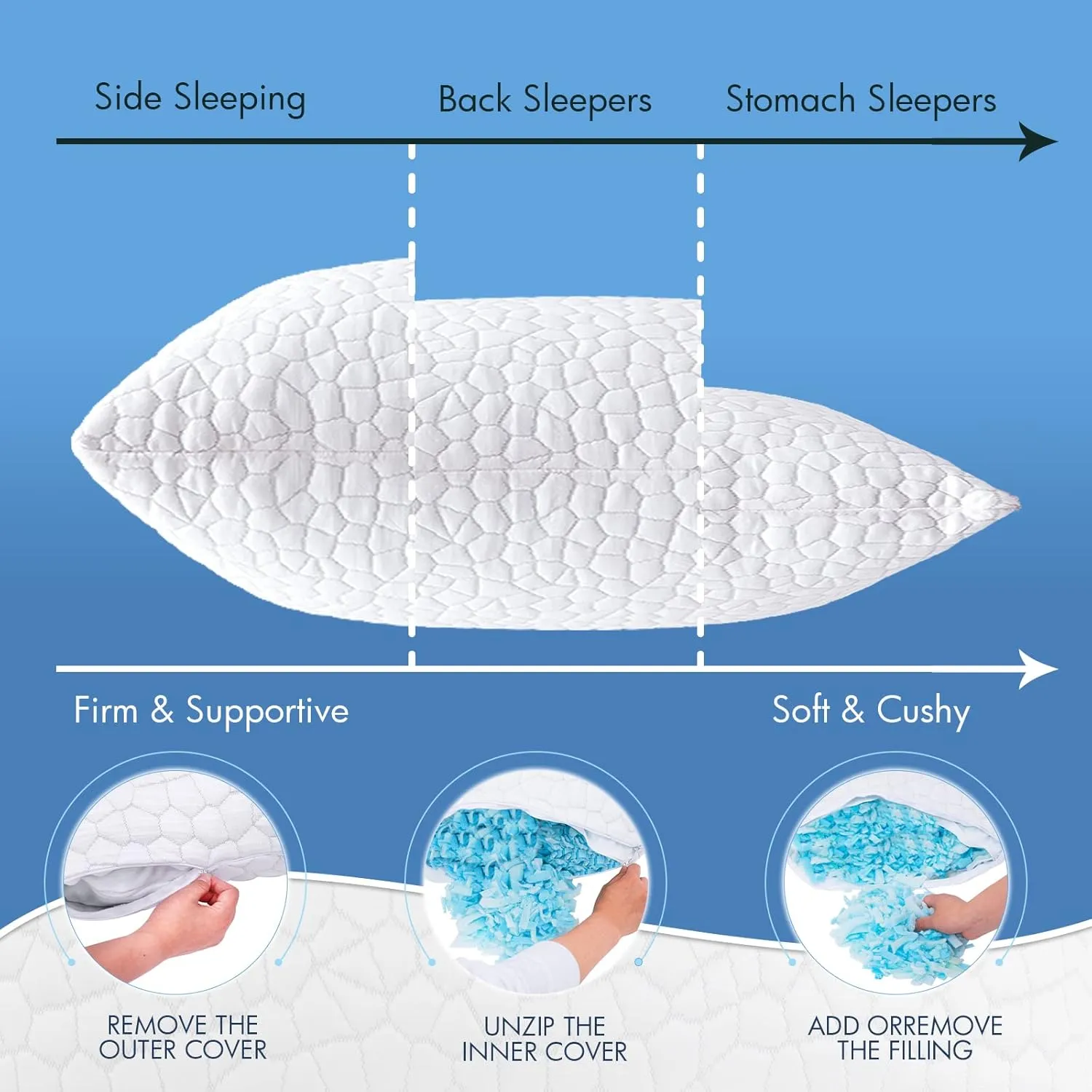 SUPA MODERN Cooling Bed Pillows for Sleeping 2 Pack Shredded Memory Foam Pillows Adjustable Pillow for Side Back Stomach Sleepers Luxury Gel Pillows Queen Size Set of 2 with Washable Removable Cover