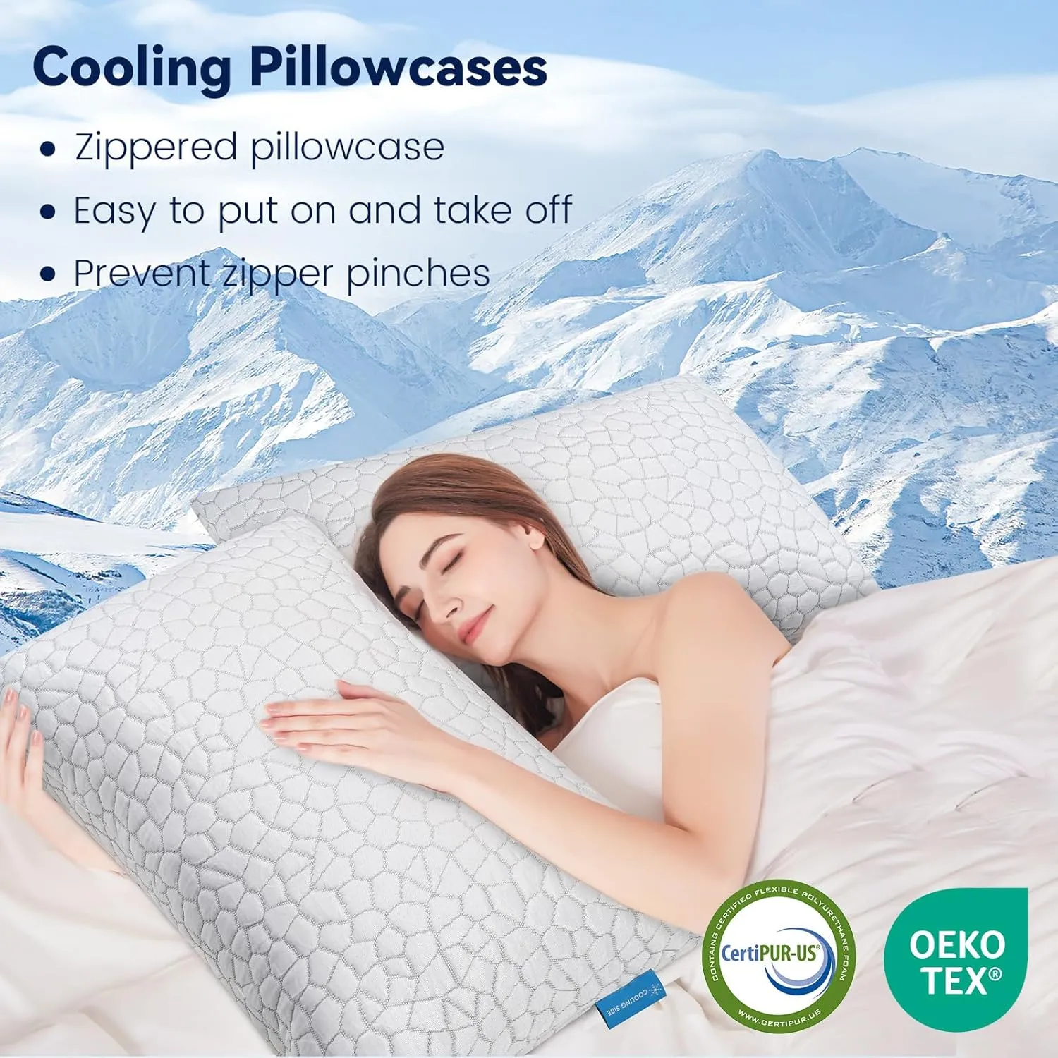 SUPA MODERN Cooling Fiber Pillow Cover Queen Size 1 Pack, Luxury Pillow Cover for Hotel Memory Foam Down with Smooth Zipper Cool Case for Hot Sleepers Machine Washable