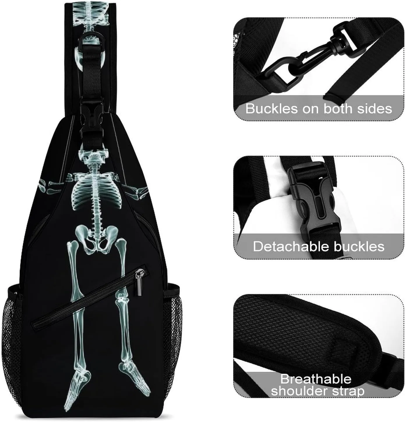 Supdreamc Men & Women Gym Bags Sack Daypack Outdoor Backpack, Funny Skeleton Skull Sling Bag Backpack Backpacking for Climbing Camping Cycling Travel - Durable Tactical Satchel