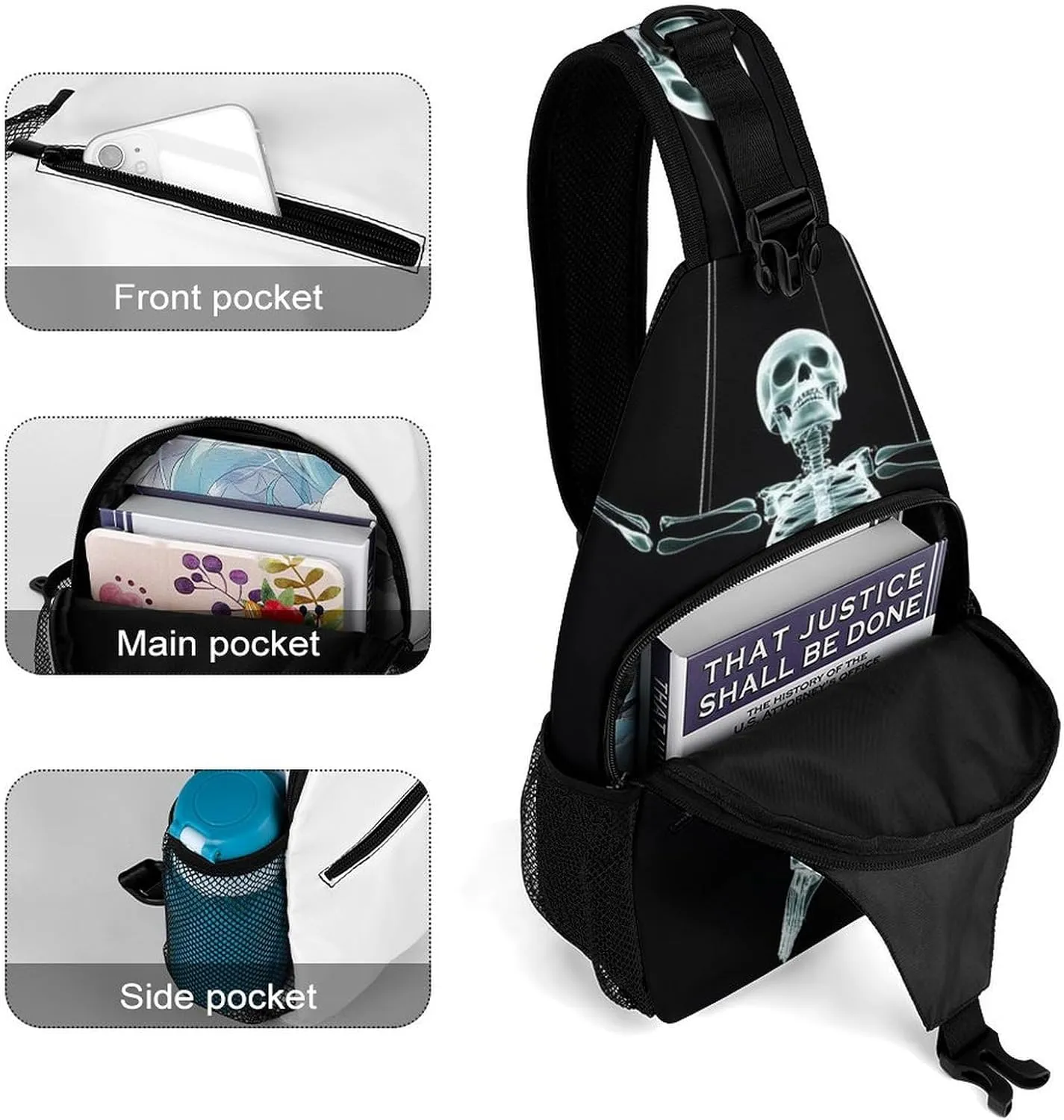 Supdreamc Men & Women Gym Bags Sack Daypack Outdoor Backpack, Funny Skeleton Skull Sling Bag Backpack Backpacking for Climbing Camping Cycling Travel - Durable Tactical Satchel