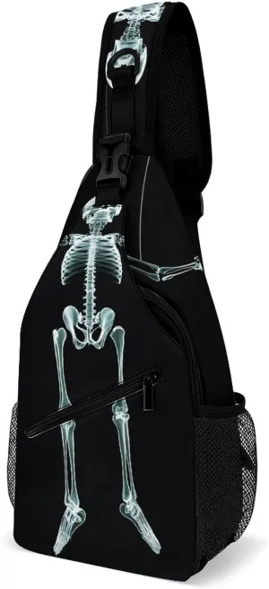 Supdreamc Men & Women Gym Bags Sack Daypack Outdoor Backpack, Funny Skeleton Skull Sling Bag Backpack Backpacking for Climbing Camping Cycling Travel - Durable Tactical Satchel