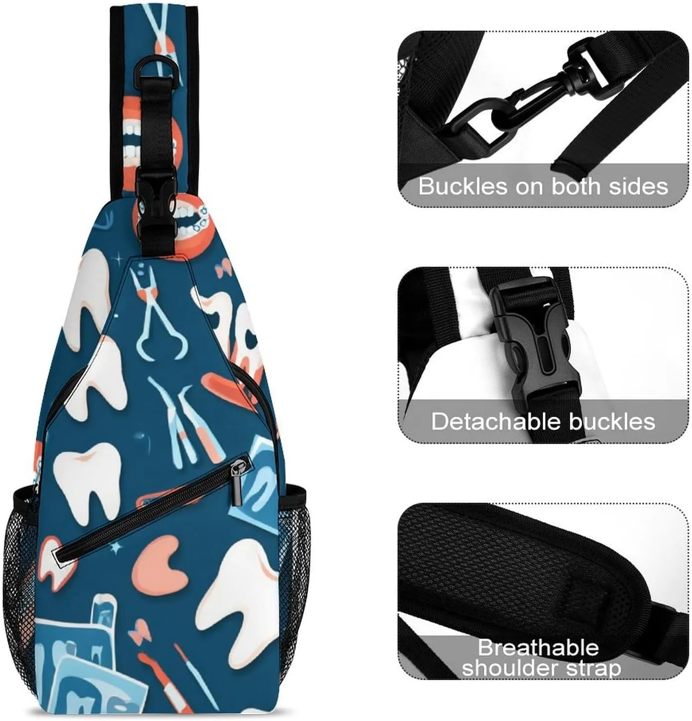 Supdreamc Men & Women Sling Backpack Gym Bags Sack Daypack Outdoor Backpack - Anti-Theft Multipurpose Bookbag, Handy Crossbody Chest Rucksack - Teeth Dental Art