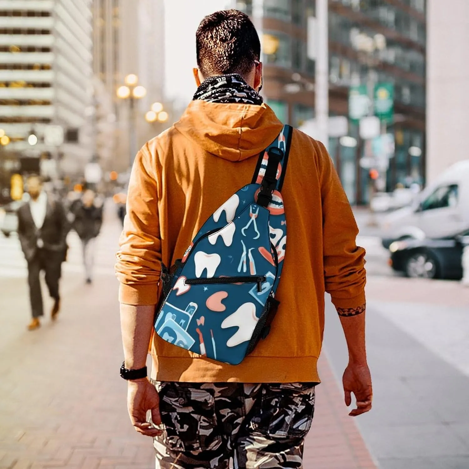 Supdreamc Men & Women Sling Backpack Gym Bags Sack Daypack Outdoor Backpack - Anti-Theft Multipurpose Bookbag, Handy Crossbody Chest Rucksack - Teeth Dental Art