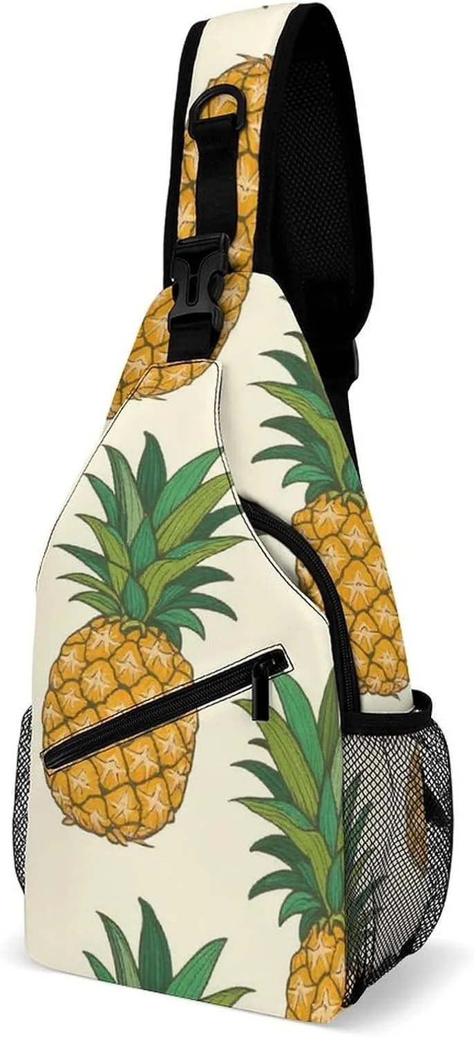 Supdreamc Men & Women Sling Shoulder Backpack Casual Carrying Tote Case Crossbody Travel Bag - Anti-Theft Multipurpose Carry On Bag, Hawaiian Tropical Pineapple Art Crossbody Bag