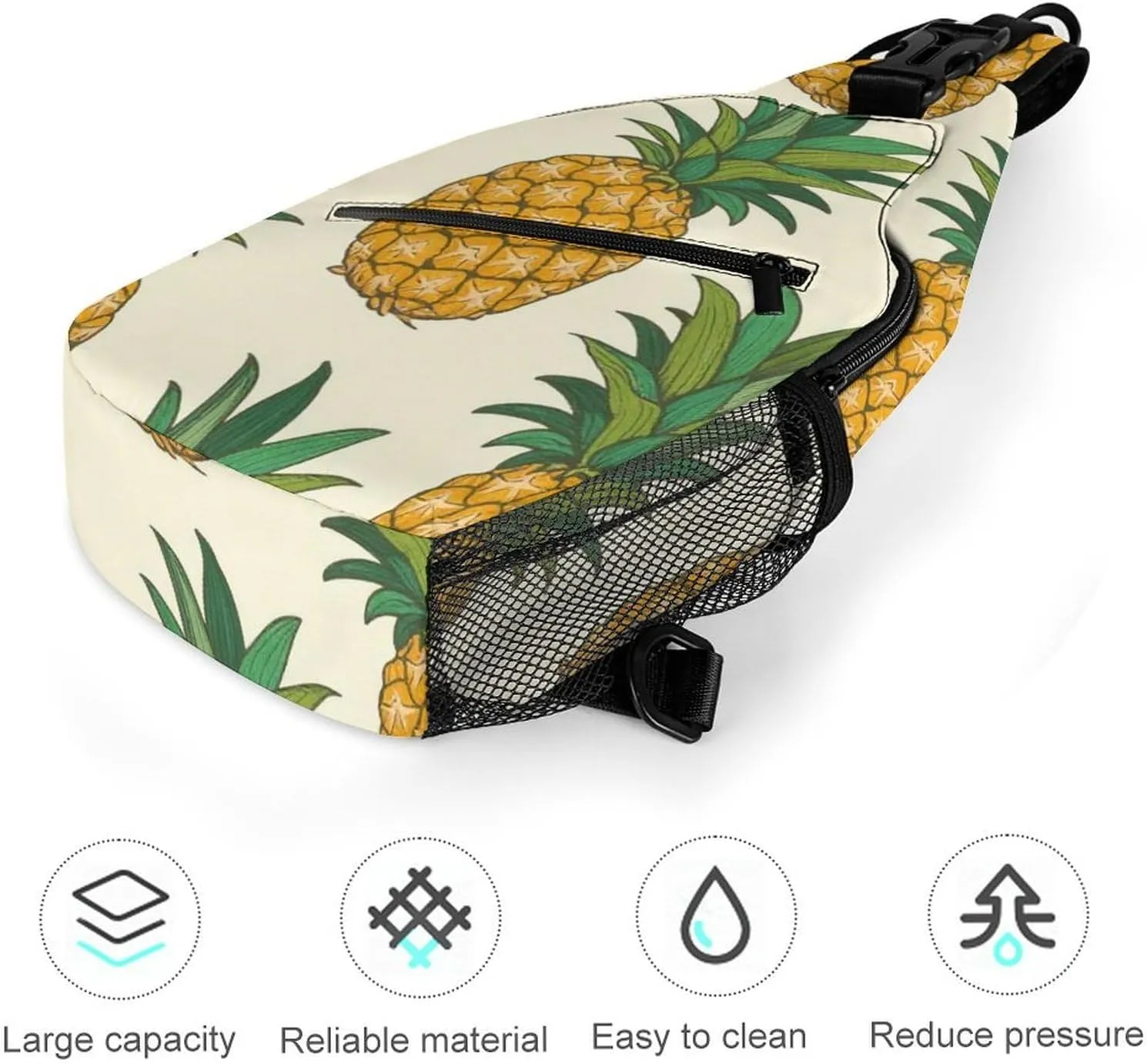 Supdreamc Men & Women Sling Shoulder Backpack Casual Carrying Tote Case Crossbody Travel Bag - Anti-Theft Multipurpose Carry On Bag, Hawaiian Tropical Pineapple Art Crossbody Bag