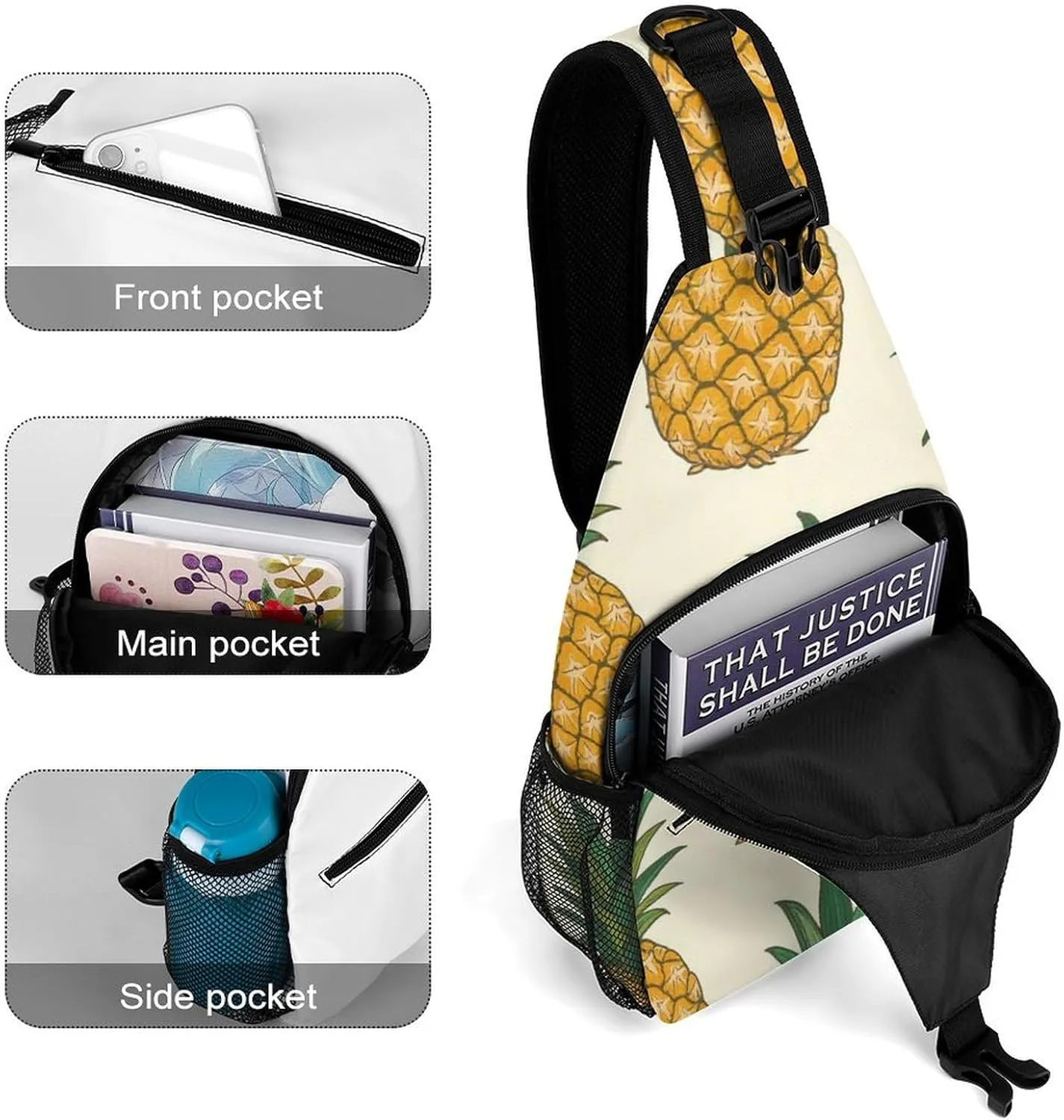 Supdreamc Men & Women Sling Shoulder Backpack Casual Carrying Tote Case Crossbody Travel Bag - Anti-Theft Multipurpose Carry On Bag, Hawaiian Tropical Pineapple Art Crossbody Bag