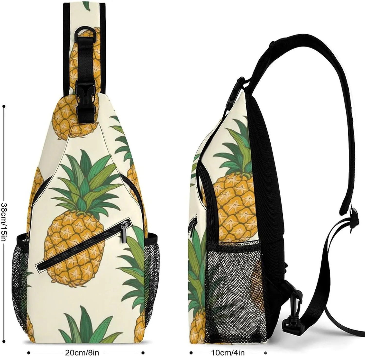 Supdreamc Men & Women Sling Shoulder Backpack Casual Carrying Tote Case Crossbody Travel Bag - Anti-Theft Multipurpose Carry On Bag, Hawaiian Tropical Pineapple Art Crossbody Bag