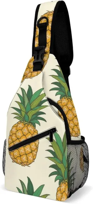 Supdreamc Men & Women Sling Shoulder Backpack Casual Carrying Tote Case Crossbody Travel Bag - Anti-Theft Multipurpose Carry On Bag, Hawaiian Tropical Pineapple Art Crossbody Bag