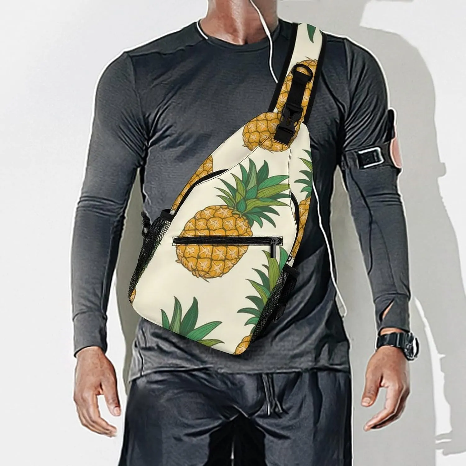 Supdreamc Men & Women Sling Shoulder Backpack Casual Carrying Tote Case Crossbody Travel Bag - Anti-Theft Multipurpose Carry On Bag, Hawaiian Tropical Pineapple Art Crossbody Bag