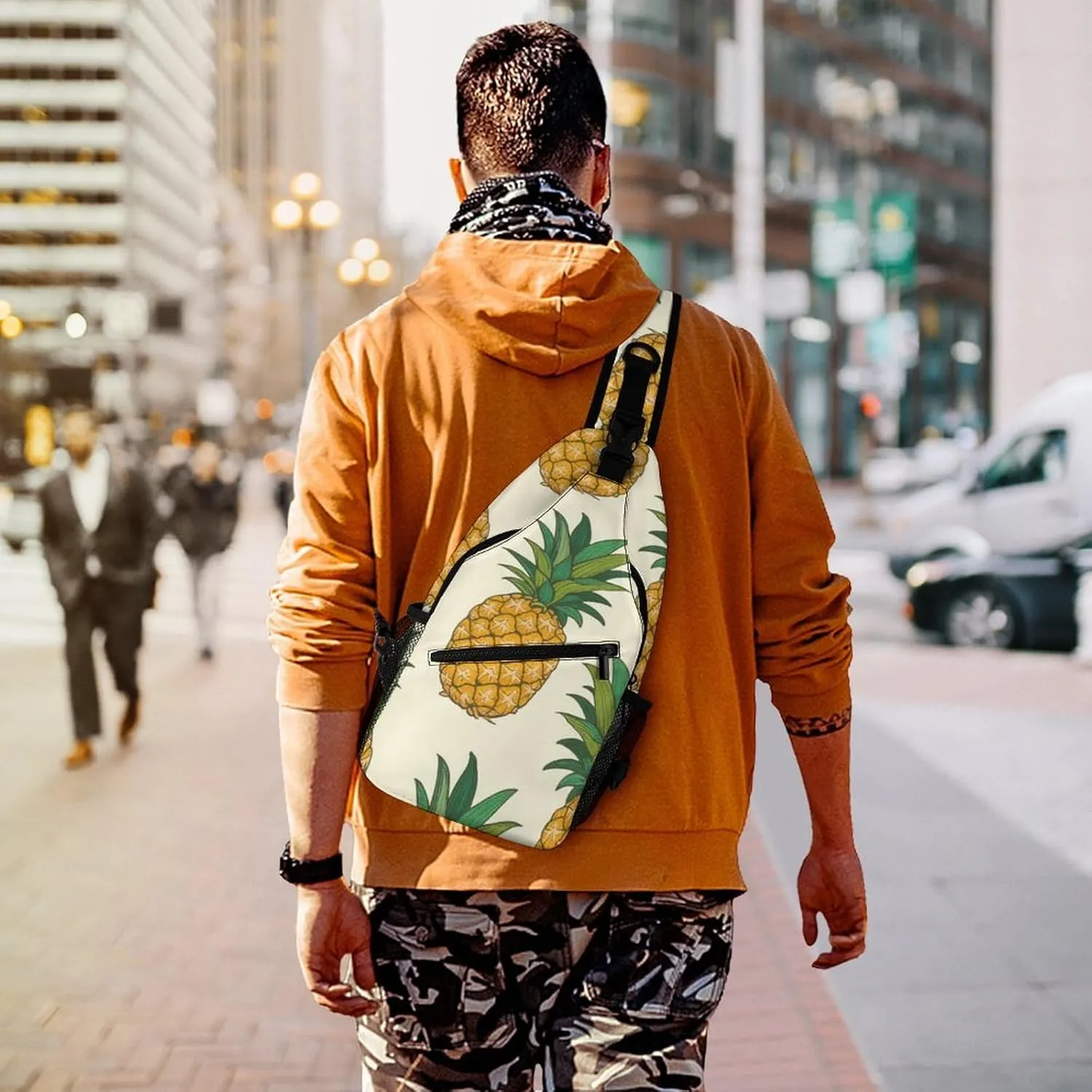 Supdreamc Men & Women Sling Shoulder Backpack Casual Carrying Tote Case Crossbody Travel Bag - Anti-Theft Multipurpose Carry On Bag, Hawaiian Tropical Pineapple Art Crossbody Bag
