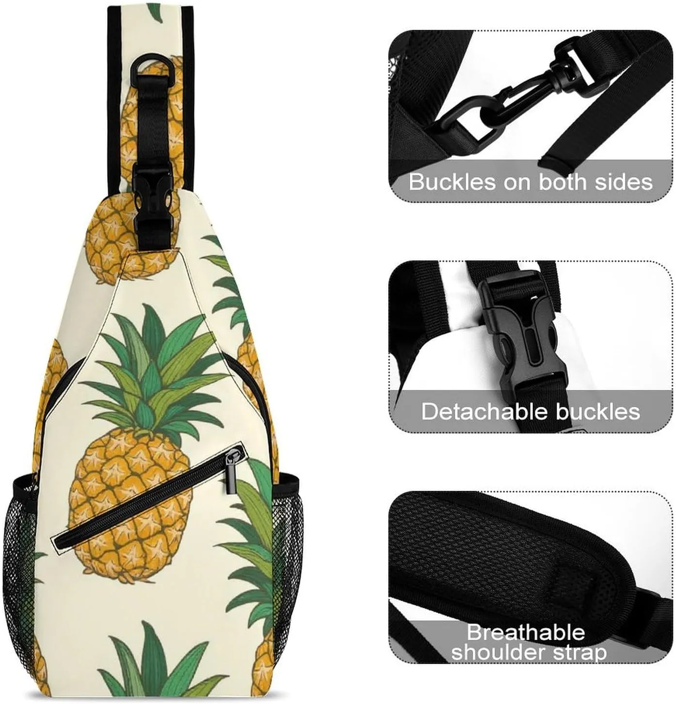 Supdreamc Men & Women Sling Shoulder Backpack Casual Carrying Tote Case Crossbody Travel Bag - Anti-Theft Multipurpose Carry On Bag, Hawaiian Tropical Pineapple Art Crossbody Bag