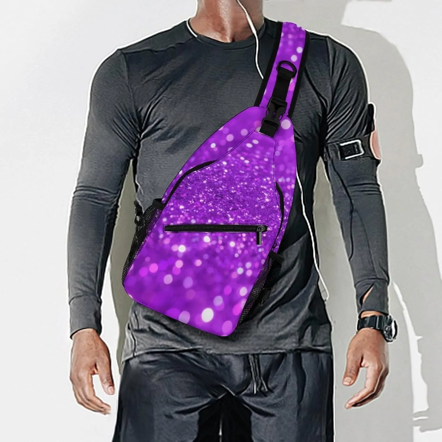 Supdreamc Sling Bag Backpack for Men Women Anti-Theft Multipurpose Casual Carrying Tote Case Crossbody Travel Messenger Bag, Bling Purple Glitter Art Crossbody Sling Backpack