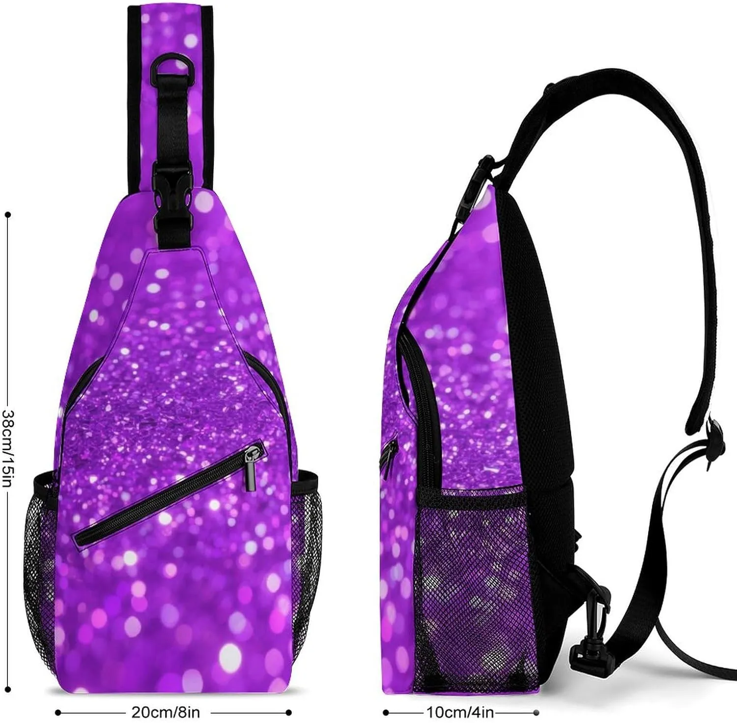 Supdreamc Sling Bag Backpack for Men Women Anti-Theft Multipurpose Casual Carrying Tote Case Crossbody Travel Messenger Bag, Bling Purple Glitter Art Crossbody Sling Backpack