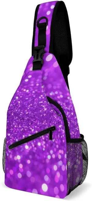 Supdreamc Sling Bag Backpack for Men Women Anti-Theft Multipurpose Casual Carrying Tote Case Crossbody Travel Messenger Bag, Bling Purple Glitter Art Crossbody Sling Backpack