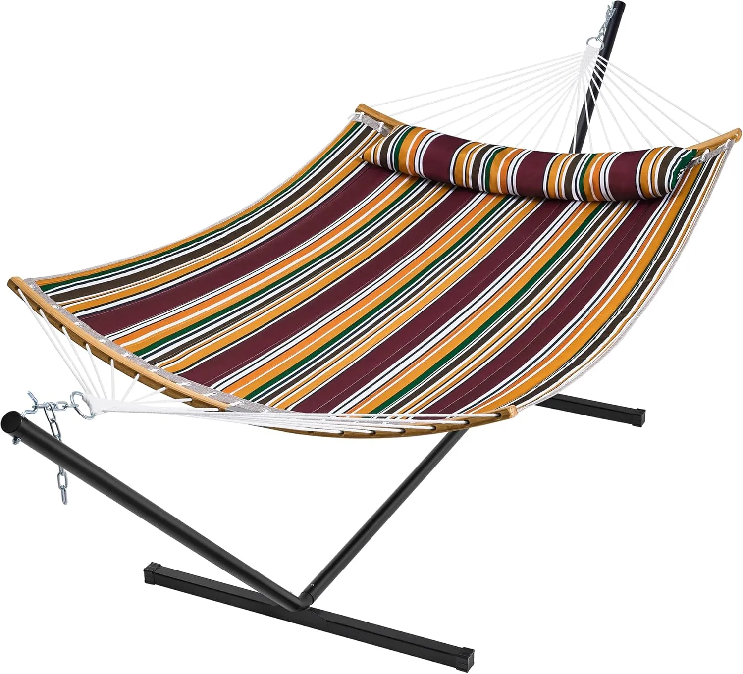 SUPERJARE Hammock with Stand, 2 Person Heavy Duty Hammock Frame, Detachable Pillow & Strong Curved-Bar & Portable Carrying Bag, Perfect for Outdoor & Indoor - Maple-Leaf Red