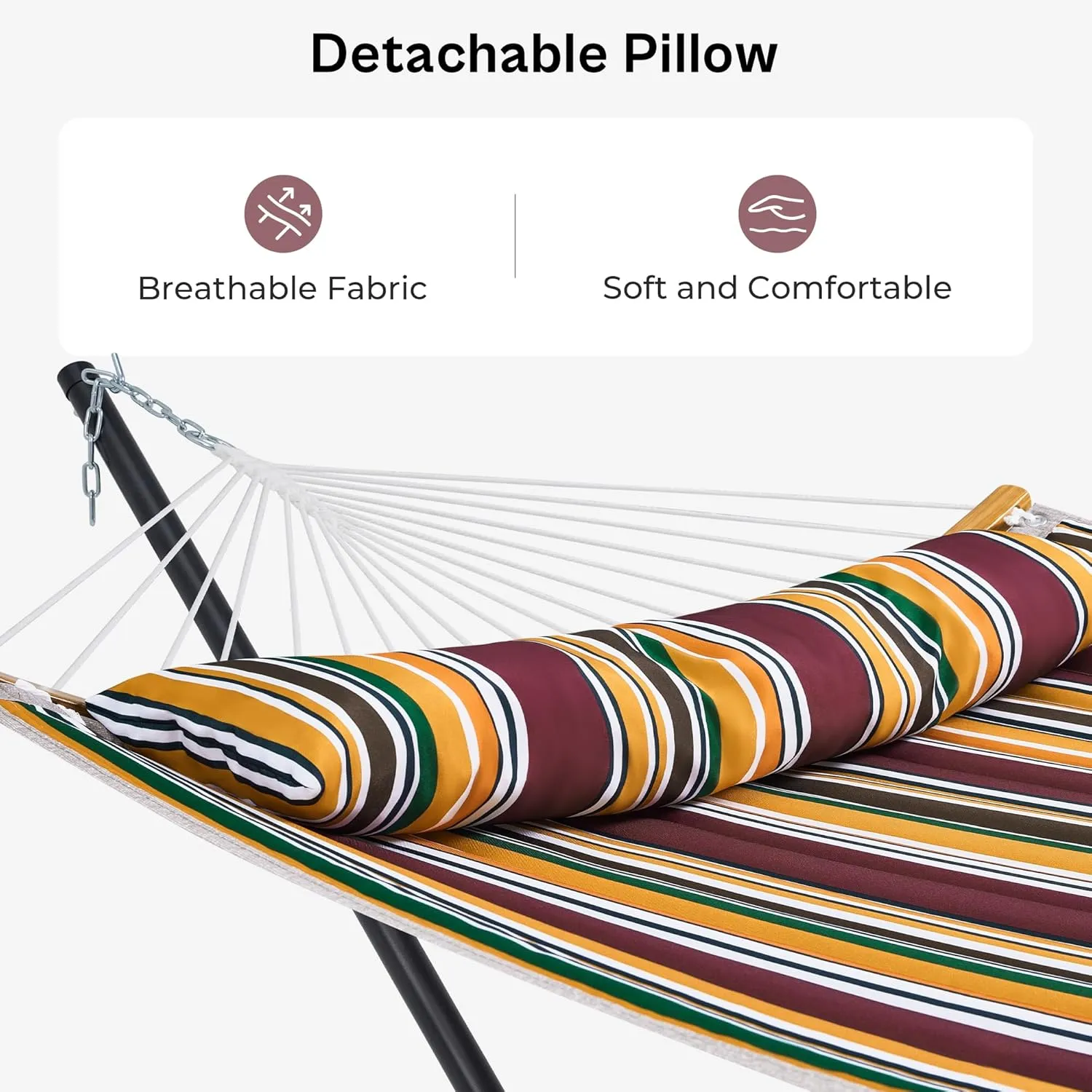 SUPERJARE Hammock with Stand, 2 Person Heavy Duty Hammock Frame, Detachable Pillow & Strong Curved-Bar & Portable Carrying Bag, Perfect for Outdoor & Indoor - Maple-Leaf Red