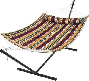 SUPERJARE Hammock with Stand, 2 Person Heavy Duty Hammock Frame, Detachable Pillow & Strong Curved-Bar & Portable Carrying Bag, Perfect for Outdoor & Indoor - Maple-Leaf Red
