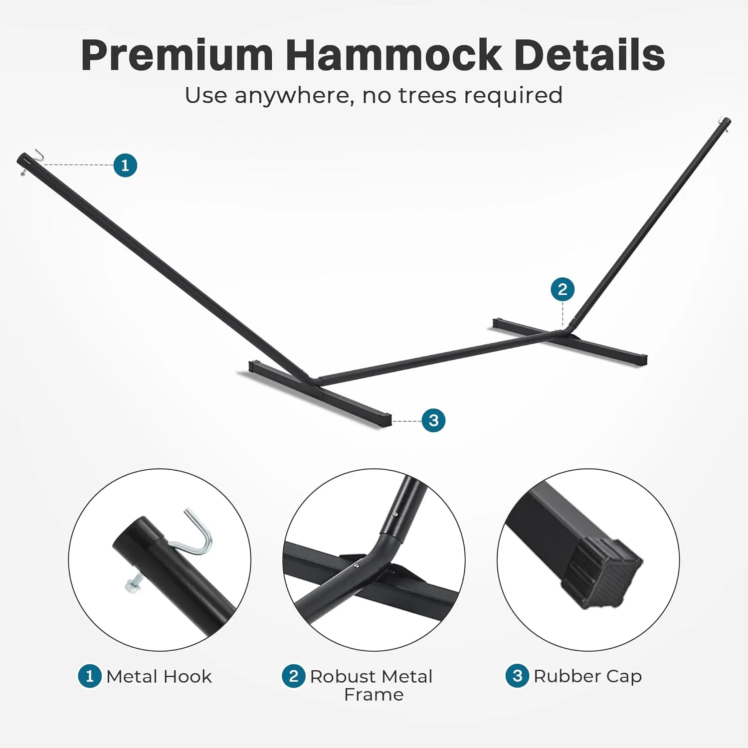 SUPERJARE Hammock with Stand, 2 Person Heavy Duty Hammock with Padded Cotton, Detachable Pillow & Strong Curved-Bar & Portable Carrying Bag, Perfect for Outdoor & Indoor - Dark Cyan