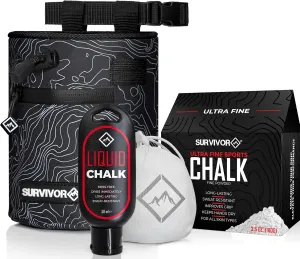 SURVIVOR Chalk Bag   Chalk Ball   Liquid Chalk   100g Ultra Fine Climbing Chalk Powder Bundle