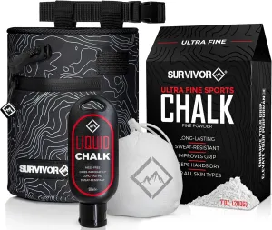 SURVIVOR Chalk Bag   Chalk Ball   Liquid Chalk   200g Ultra Fine Climbing Chalk Powder Bundle