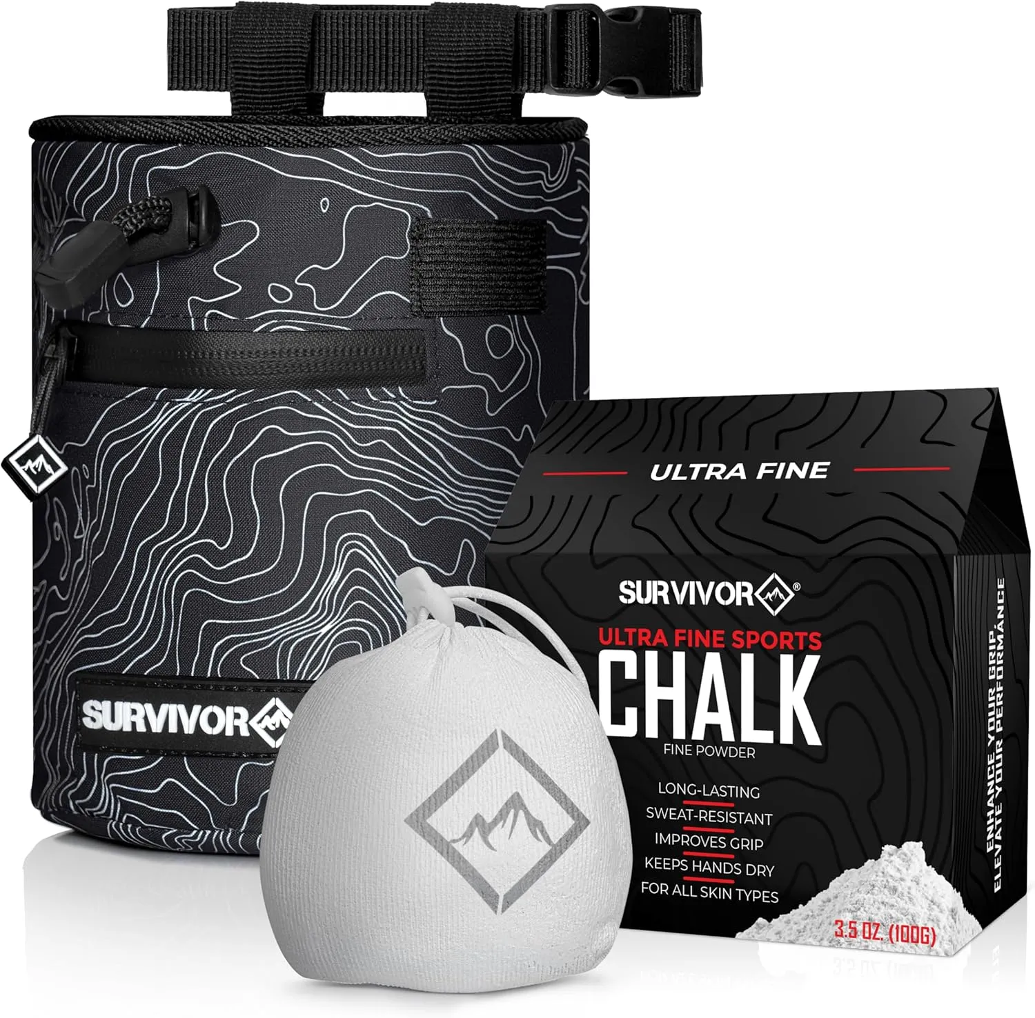 SURVIVOR Chalk Bag   Refillable Chalk Ball   100g Ultra Fine Climbing Chalk Powder Bundle
