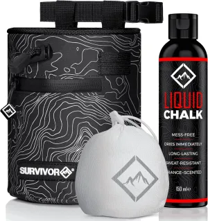 SURVIVOR Chalk Bag   Refillable Chalk Ball   150ML Liquid Chalk Bundle