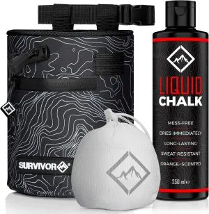 SURVIVOR Chalk Bag   Refillable Chalk Ball   250ML Liquid Chalk Bundle