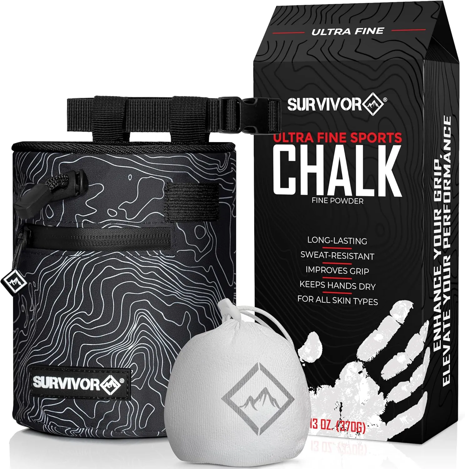 SURVIVOR Chalk Bag   Refillable Chalk Ball   370g Ultra Fine Climbing Chalk Powder Bundle