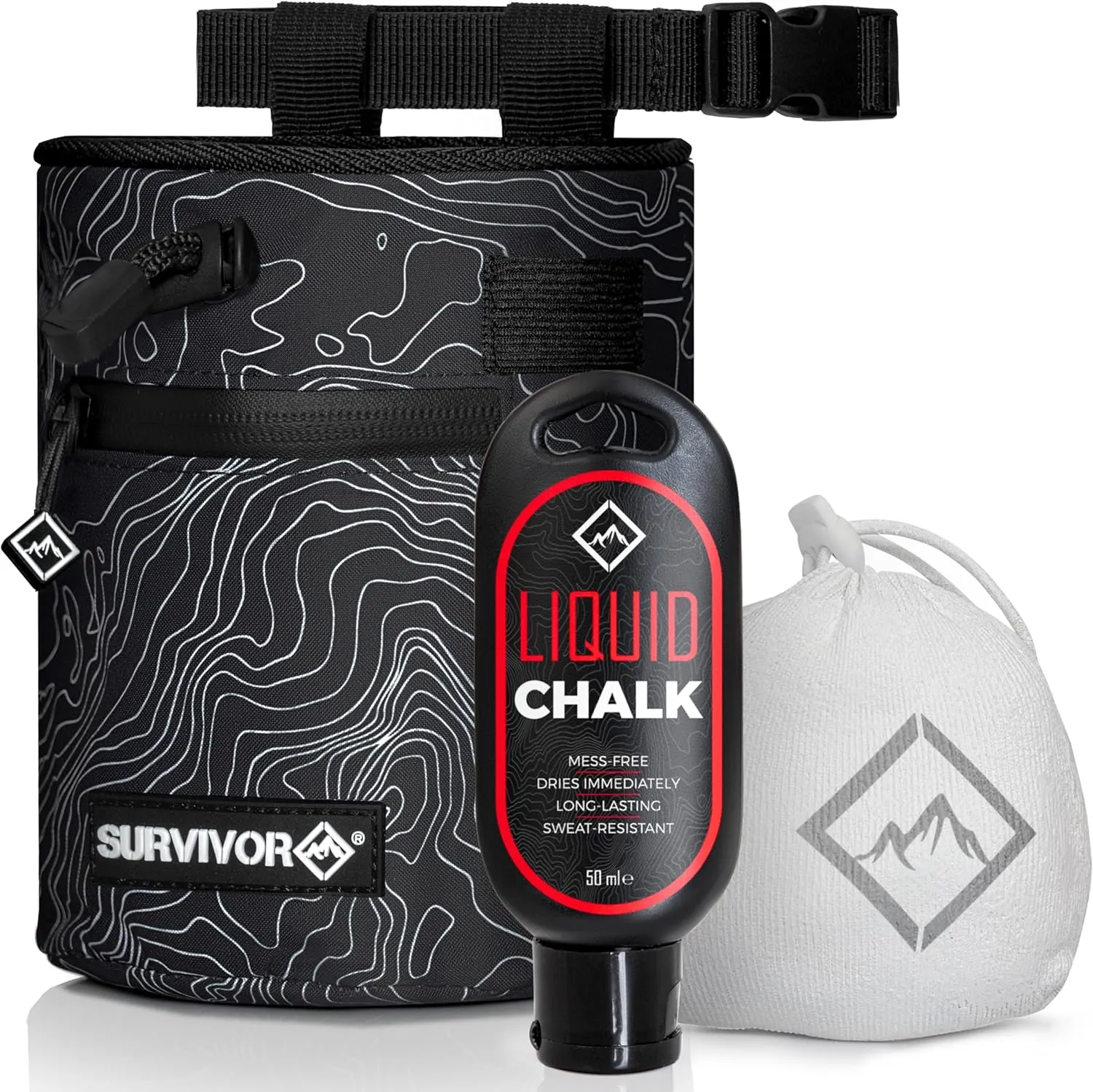 SURVIVOR Chalk Bag   Refillable Chalk Ball   Liquid Chalk Bundle