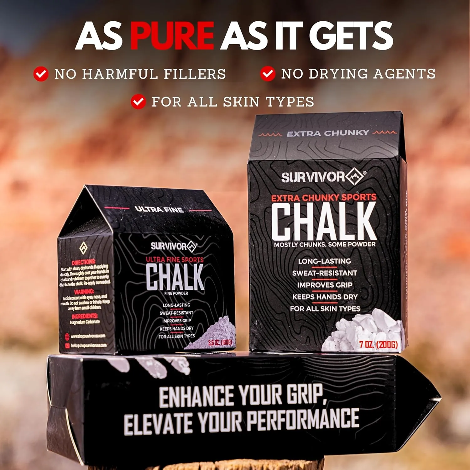 SURVIVOR Gym Chalk - Climbing Chalk, Lifting Chalk, Gymnastics Chalk - Pure Magnesium Carbonate Hand Chalk Powder, Weightlifting Chalk Gym - Rock Climbing Chalk for Weights