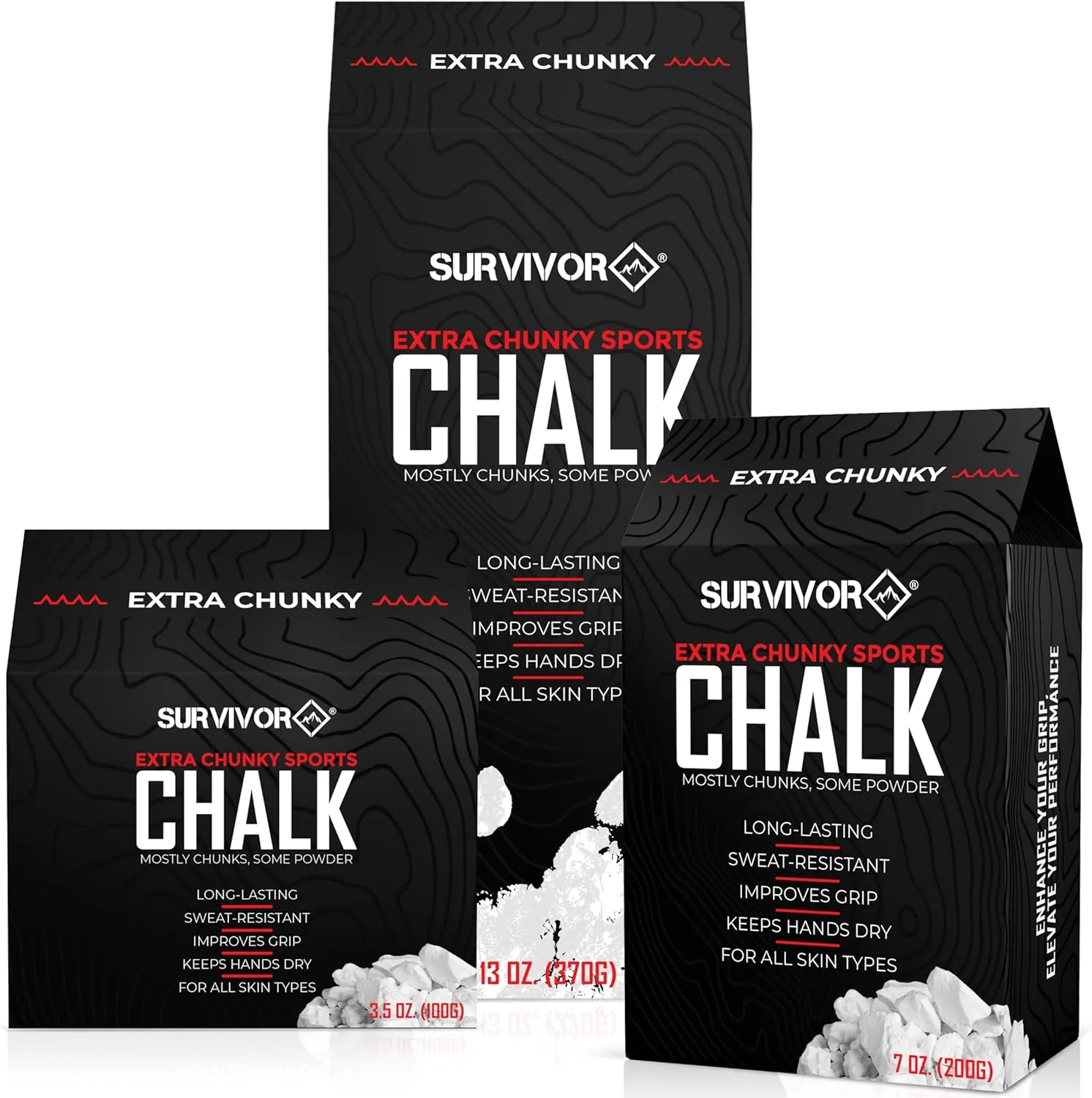 SURVIVOR Gym Chalk - Climbing Chalk, Lifting Chalk, Gymnastics Chalk - Pure Magnesium Carbonate Hand Chalk Powder, Weightlifting Chalk Gym - Rock Climbing Chalk for Weights