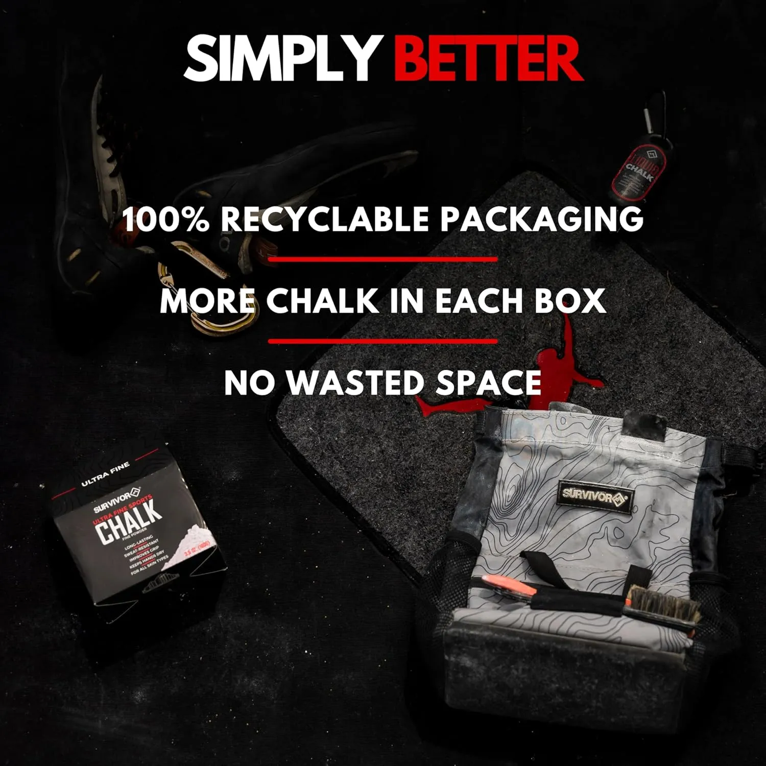 SURVIVOR Gym Chalk - Climbing Chalk, Lifting Chalk, Gymnastics Chalk - Pure Magnesium Carbonate Hand Chalk Powder, Weightlifting Chalk Gym - Rock Climbing Chalk for Weights